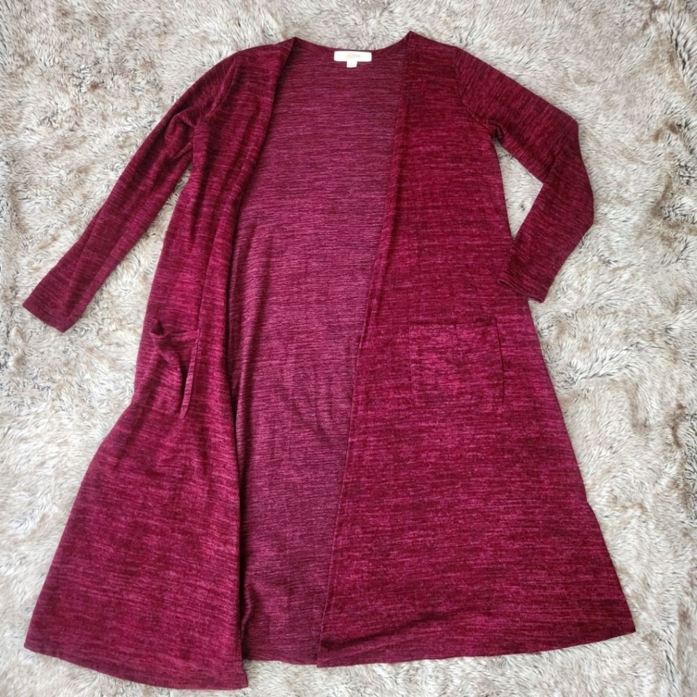 LuLaRoe Sarah Full Length Knit Duster Cardigan Sweater Burgundy‎ Red Size Small